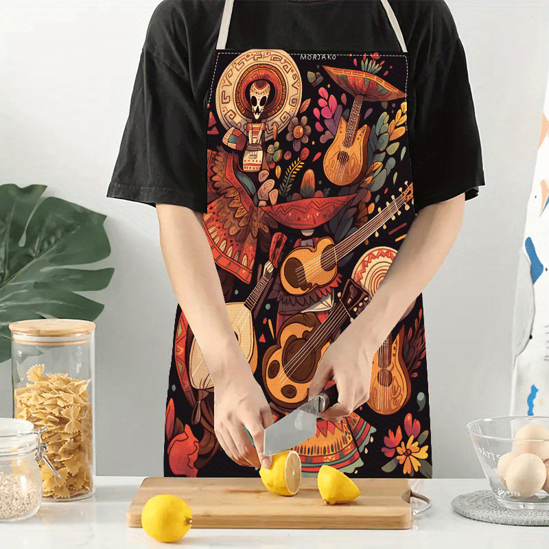 

1pc, Cooking Apron, 5 Piece Mexican Style Linen Apron, Stylish Home Cooking Work Apron, Modern Style Sleeveless Kitchen Decor, With Adjustable Neck Strap For Baking, Gardening
