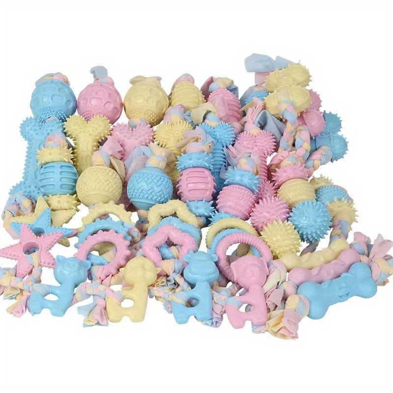 Durable Chew-Resistant TPR Dog Chew Toys for Teeth Cleaning - Colorful Cartoon Bone, Rope & Plush Ball Shapes for All Breed Sizes (Small, Medium, Large Dogs), Dog Toys for Aggressive Chewers