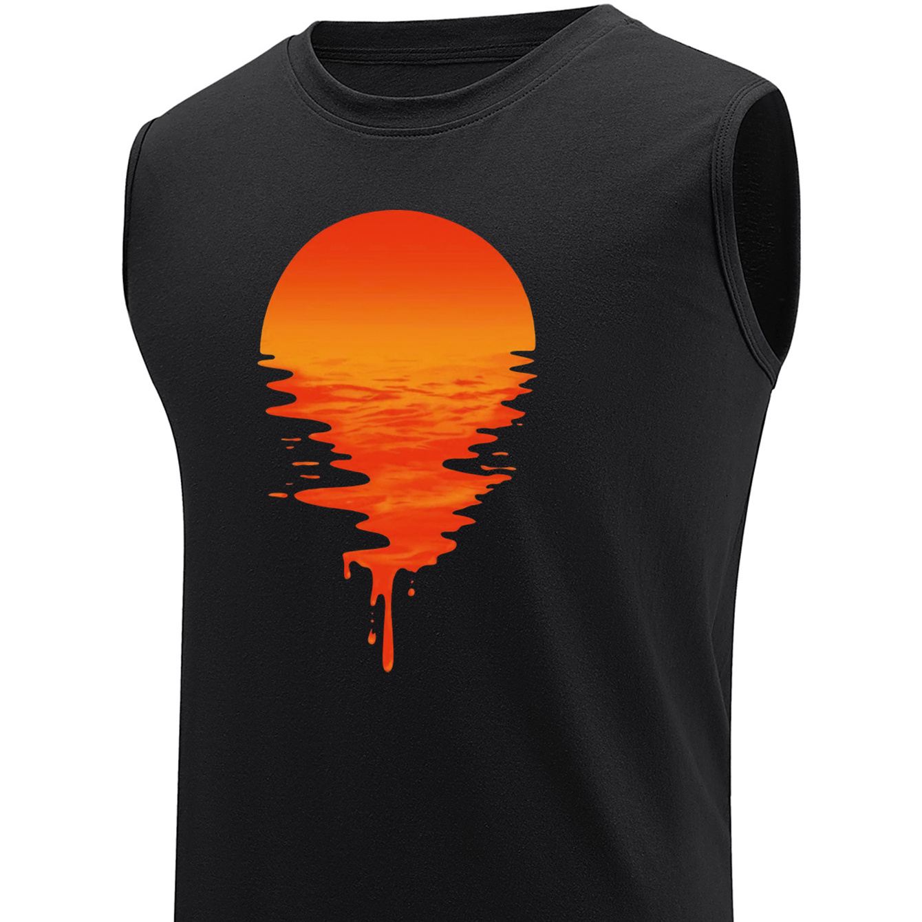 

Plus Size Men's Sunset Graphic Print Tank Top, Breathable Sleeveless Tees For Sports/fitness