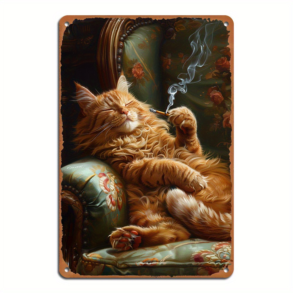 

A Cat Smoking, Funny Crazy Tin Metal Plate, Retro Decorative Wall Art Aluminum Tin Metal Plate Retro Decoration, Wall Art Decoration, Indoor/outdoor Decoration 8x12 Inches/20*30 Cm)