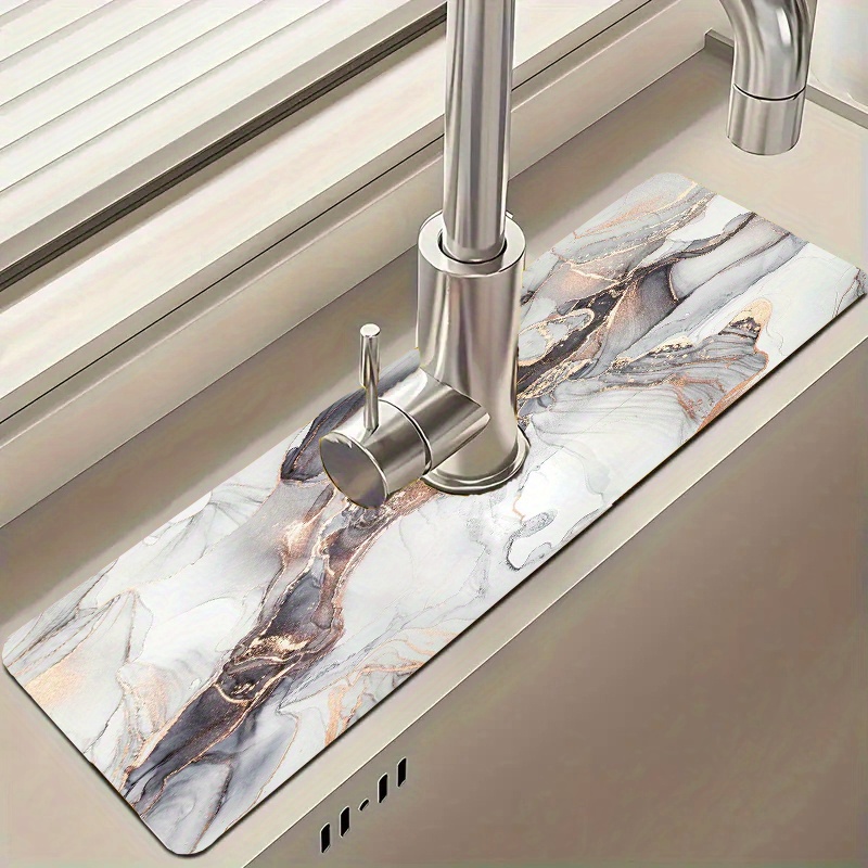 

1pc, Drain Pad, Marble Printed Faucet Drain Mat, Bathroom Faucet Splash Mat, Kitchen Bathroom Counter Accessories, Moisture-proof Faucet Mat, Countertop Protection
