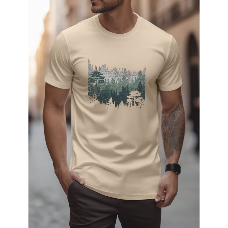 

Stylish Crew Neck T-shirt For Men, Comfortable And Fashion Short Sleeve For Summer & Spring, Trendy Causal Top With Natural Wild Forest Print