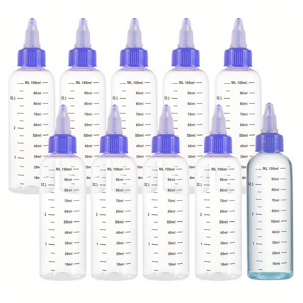 

10pcs 100ml/3.4 Oz Plastic Squeeze Bottles With Scale Pet Transparent Blue Twist Cap Bottles Graduated Squeeze Dispensing Bottles For Ink Liquid Oils Gels Glue