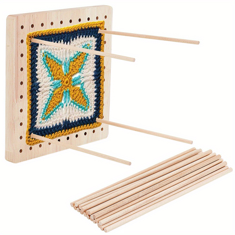 

1bag 20pcs Wood Crochet Blocking Board With Round Wooden Sticks Square Pattern Board: 160x160x12mm 1pc Bar: 150x4mm