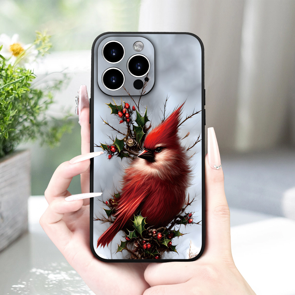 

Red Bird Pattern Matte Soft Tpu Phone Case For 15/14/13/12/11/xs/xr/x/7/8/plus/pro/max/mini - Elegant Textured Design Protective Cover