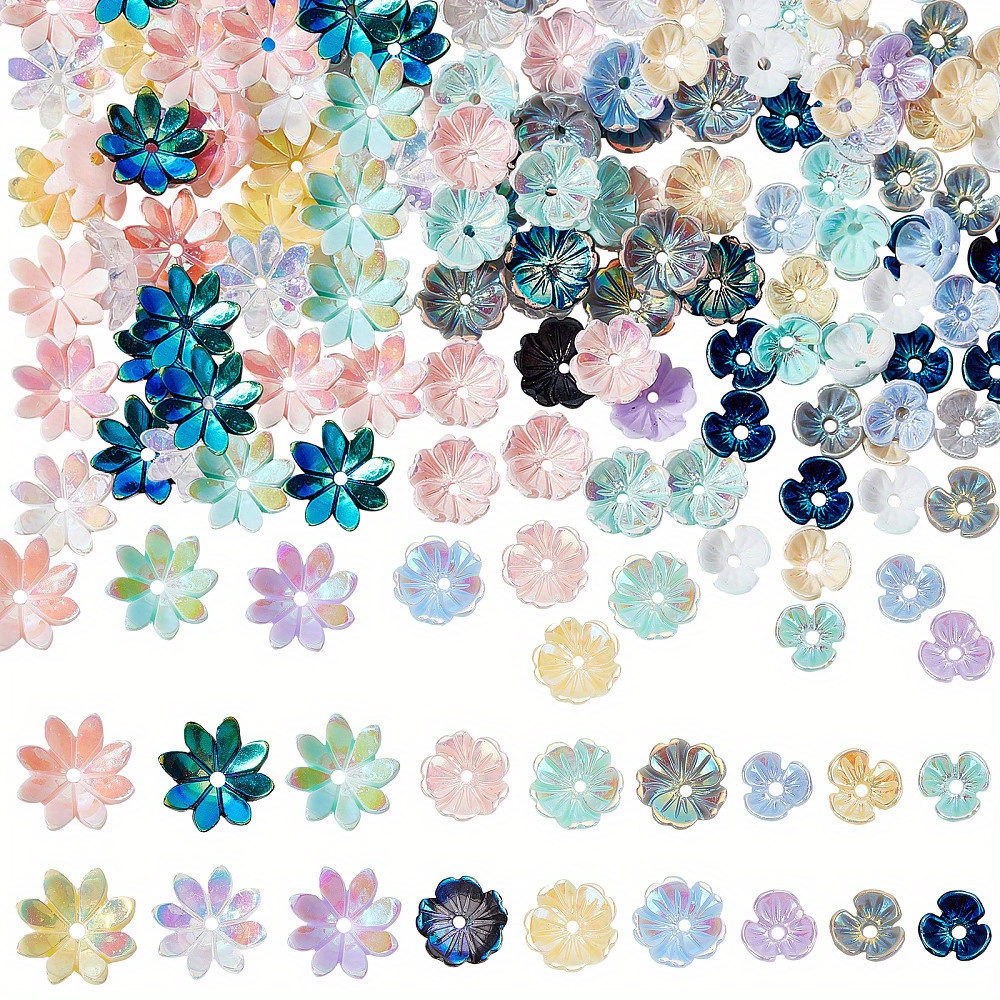 TEMU Of 150pcs, 3 Styles Opaque Resin Bead Caps, Ab Color Plated , Mixed Colors, Size: 6-9.5mm X 6-9.5mm X 2.5mm, Hole: 1mm, 50pcs Per Style