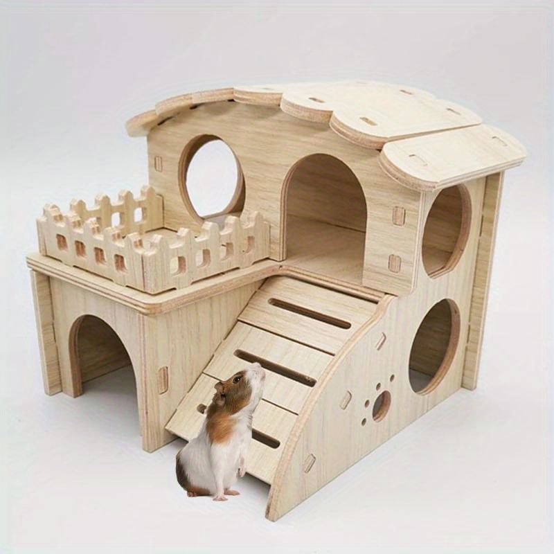 

Double-layer Wooden Hamster Playhouse - Cozy Hideaway & Habitat For Small Pets Hamster Hideout Large Hamster Cage