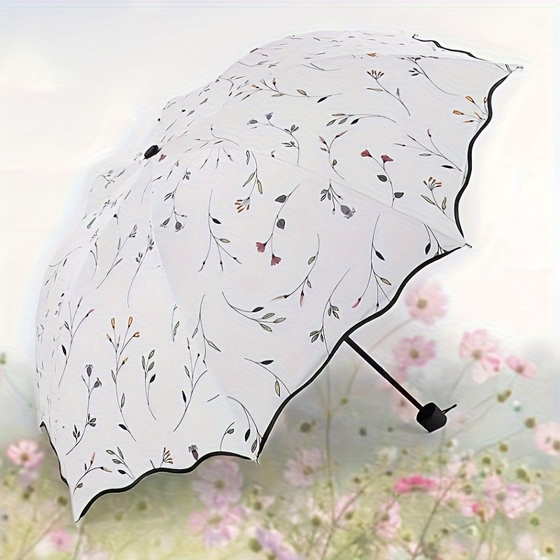 TEMU Adorable Flower Pattern Folding Umbrella With Excellent Uv Protection, Casual Lightweight Portable Durable 8 Ribs Umbrella For Summer Outdoor