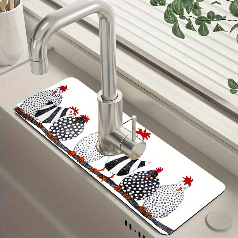 

1pc, Drain Pad, Chicken Printed Faucet Absorbent Mat, Sink Absorbent Mat, Countertop Drain Mat, Sink Drain Mat, Drying Mat, Kitchen And Bathroom Countertop Protection