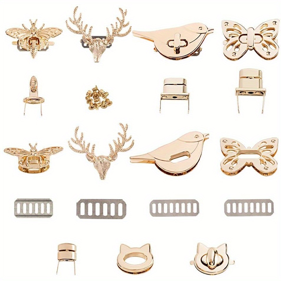 TEMU (5pcs Suitable For Handbags) Alloy Bag Twist Lock - Light Golden Handbag Lock With Multi-shapes (, Bird, Bees,, Deer) | Purse Lock Mechanism For