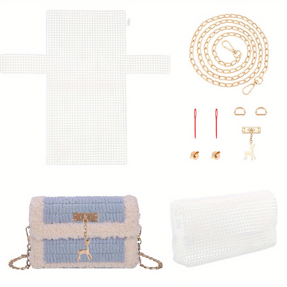 

Complete Diy Crochet Bag Crafting Kit With Light Golden Mesh Canvas, Needles, Alloy Clasps & Crossbody Chain - 1 Set