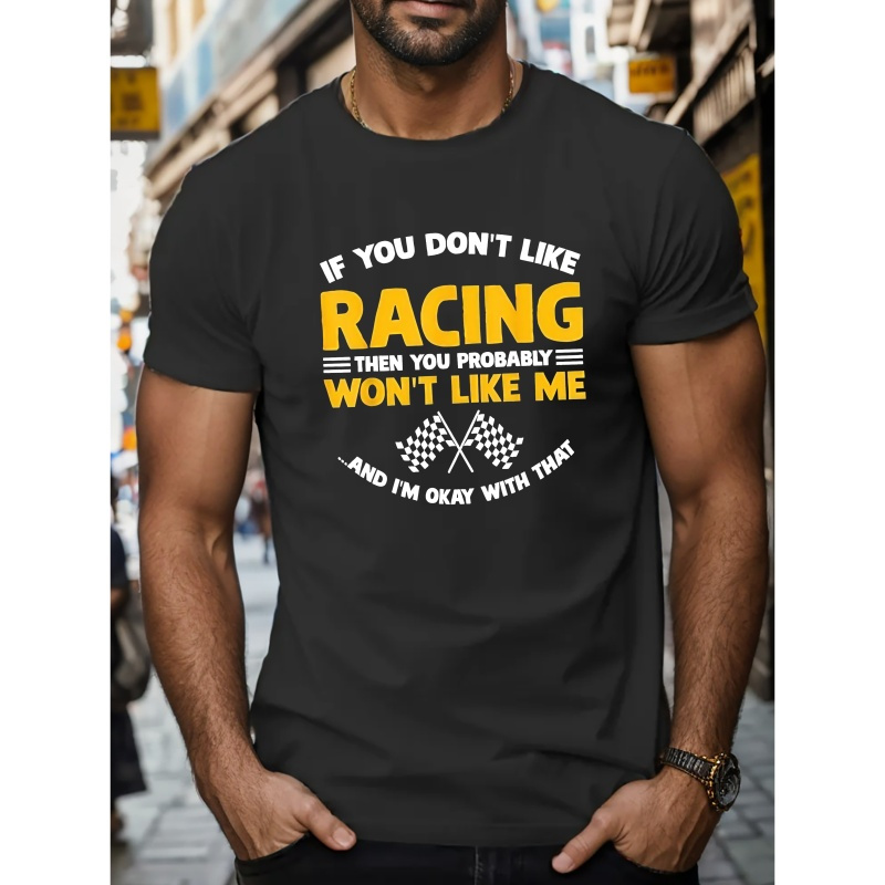 

Racing Graphic Men's Short Sleeve T-shirt, Comfy Stretchy Trendy Tees For Summer, Casual Daily Style Fashion Clothing, As Gifts