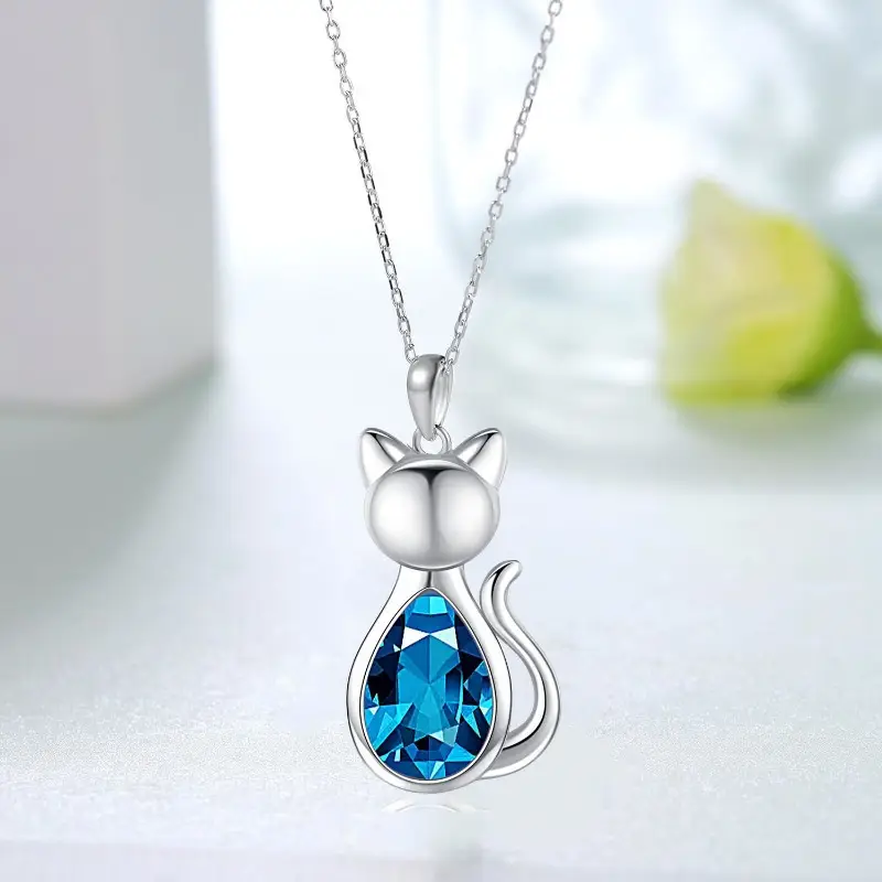 cute cat pendant necklace stainless steel chain with white k gold plating fashionable and versatile gift for men details 4
