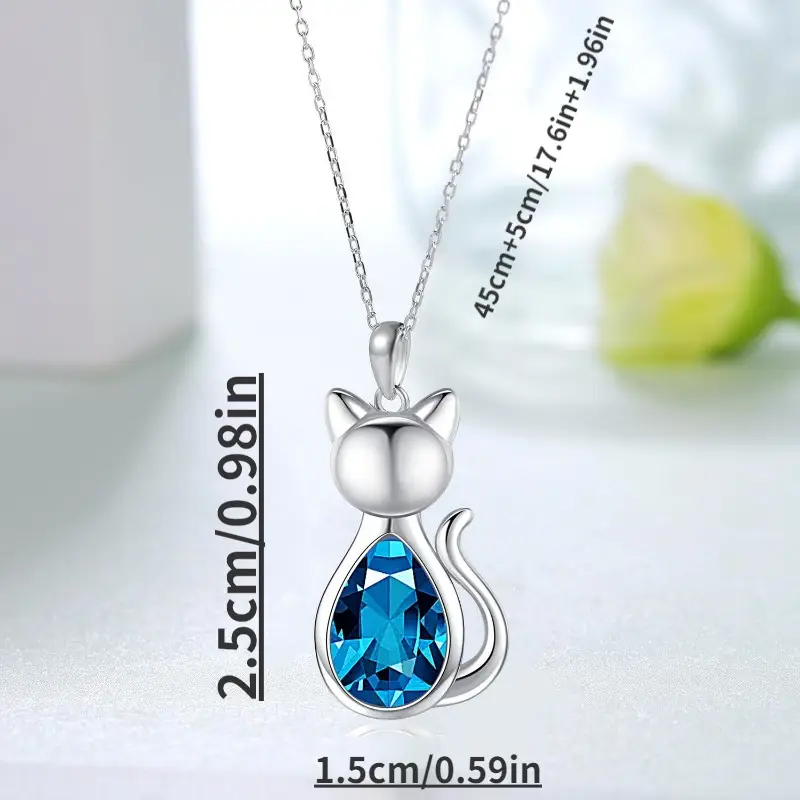 cute cat pendant necklace stainless steel chain with white k gold plating fashionable and versatile gift for men details 8