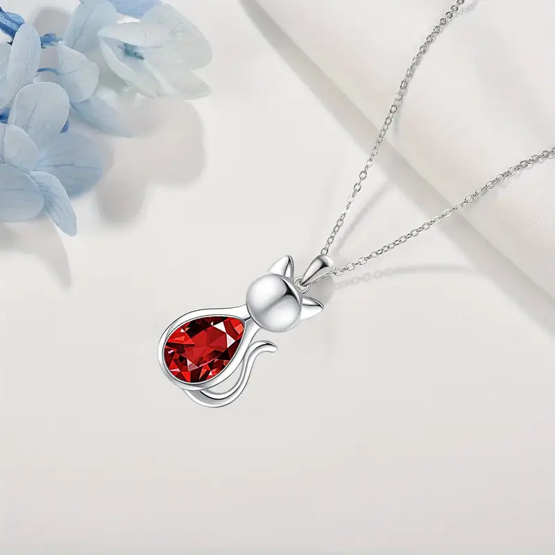 cute cat pendant necklace stainless steel chain with white k gold plating fashionable and versatile gift for men details 0
