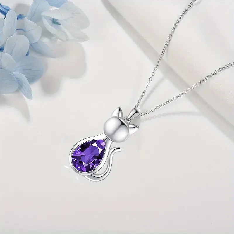 cute cat pendant necklace stainless steel chain with white k gold plating fashionable and versatile gift for men details 5