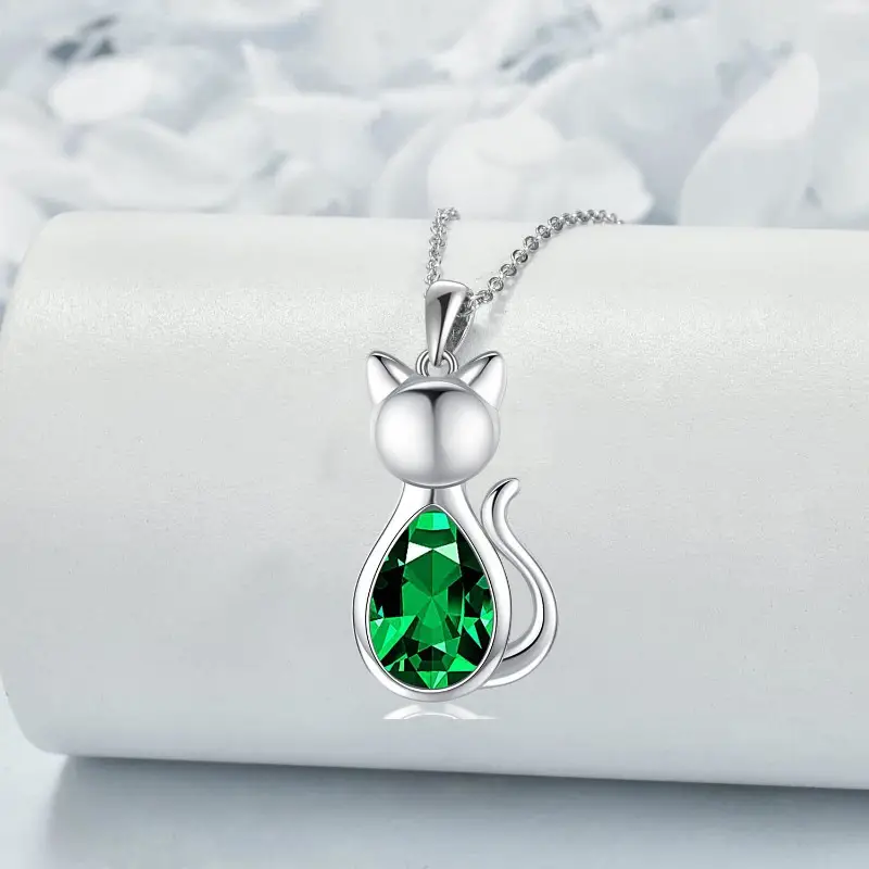 cute cat pendant necklace stainless steel chain with white k gold plating fashionable and versatile gift for men details 3