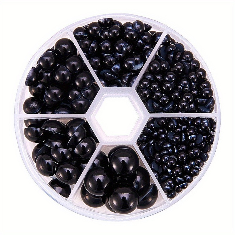 About 660pcs Black Flat Back Half Round Pearl Cabochon For Nail Craft Diy Decoration (4mm 5mm 6mm 8mm 10mm 12mm)
