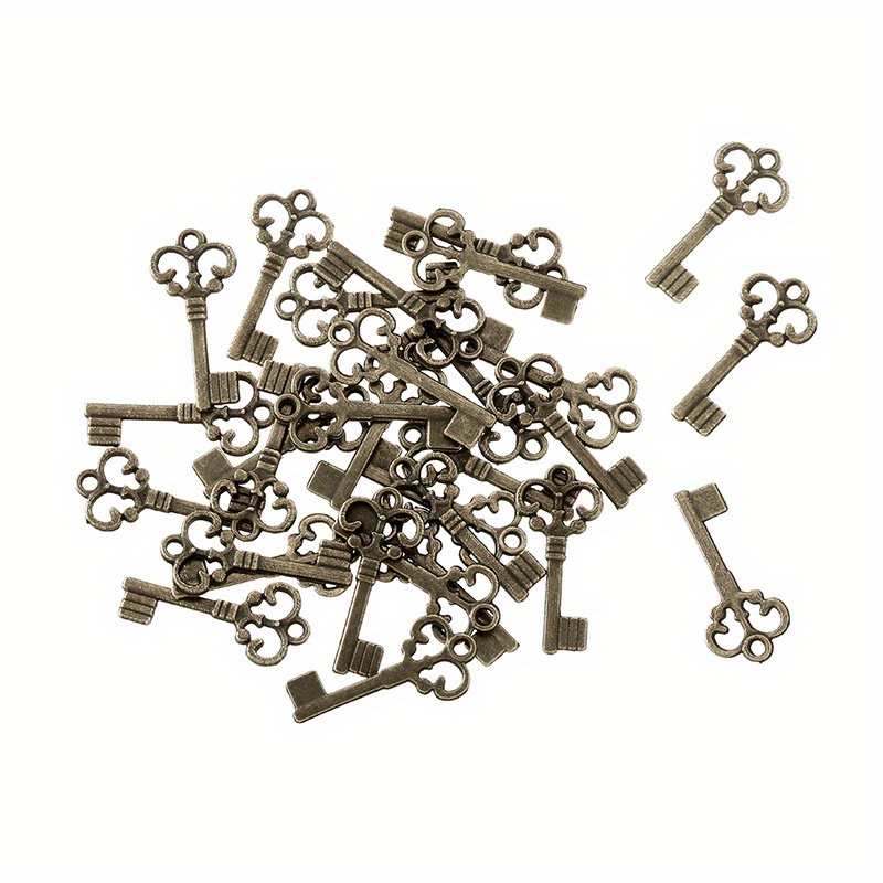 50pcs/pack Retro Alloy Keychain Pendants For Diy Necklace Craft Accessories