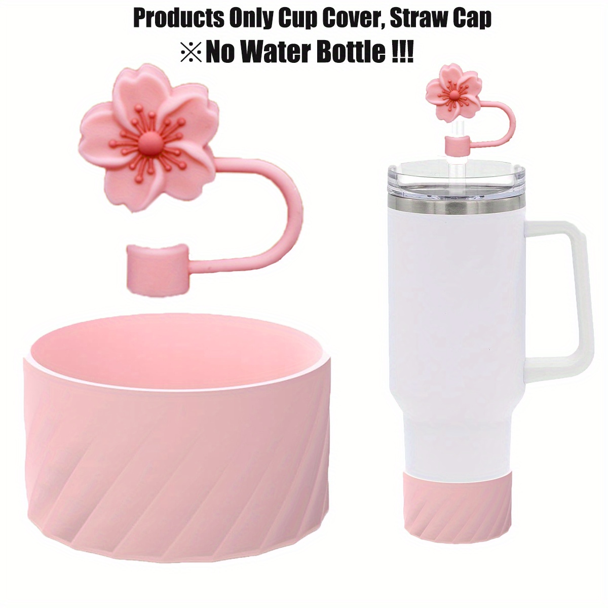 

3d Spiral Silicone Sleeve And 8mm Flower Shaped Straw Lid Cover, Non-slip & Shockproof, Fits Stanley 12oz-24oz Tumbler Base