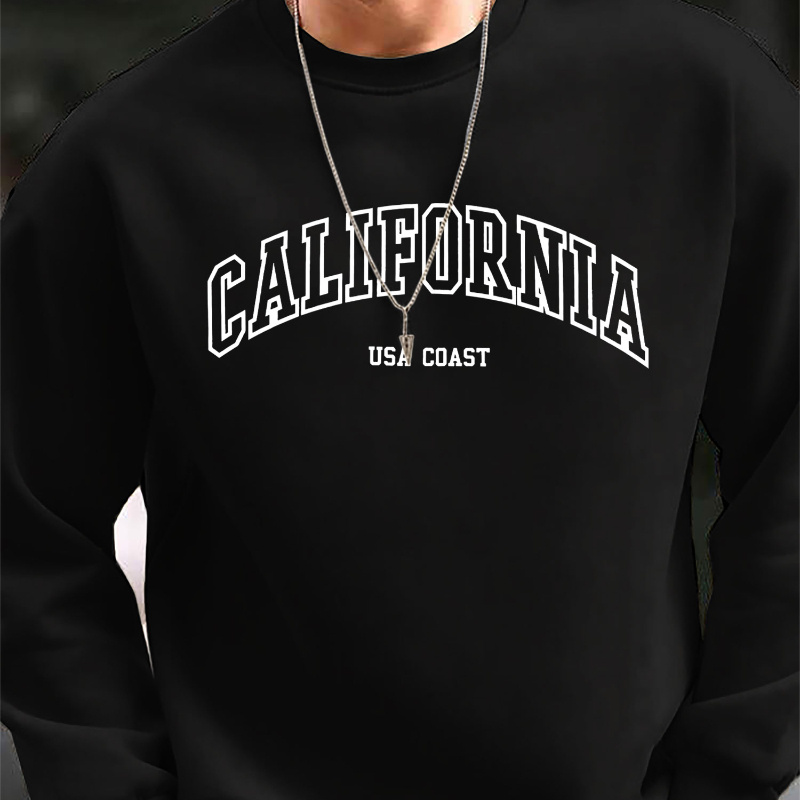 

California Print Men's Pullover Round Neck Long Sleeve Sweatshirt Loose Casual Top For Autumn Winter Men's Clothing As Gifts Leisure Holiday