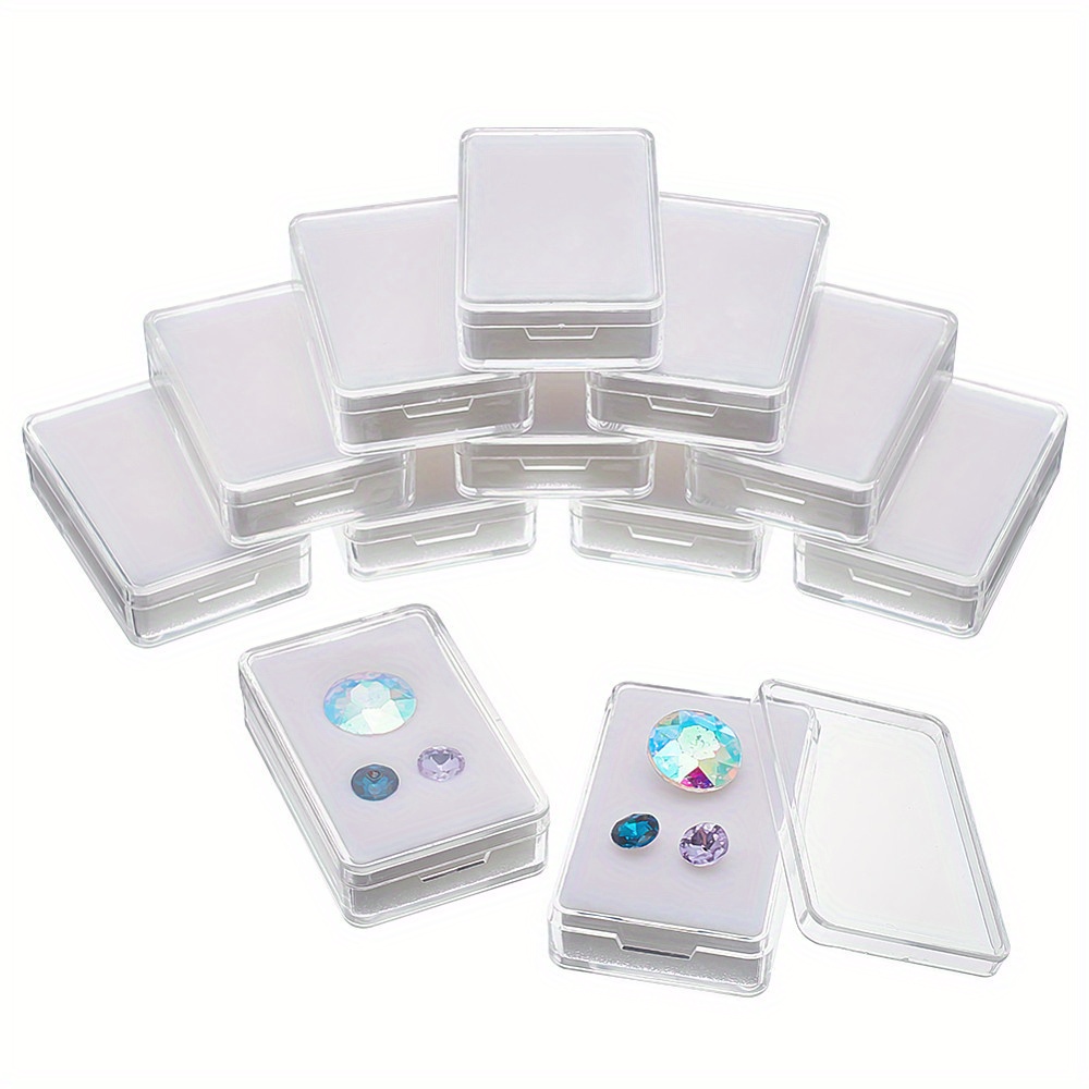 Image of 12pcs Gemstone Display Box Transparent Acrylic Rectangle Jewelry Display Container Diamond Storage Box With Clear And White Sponge For Stone Diamond