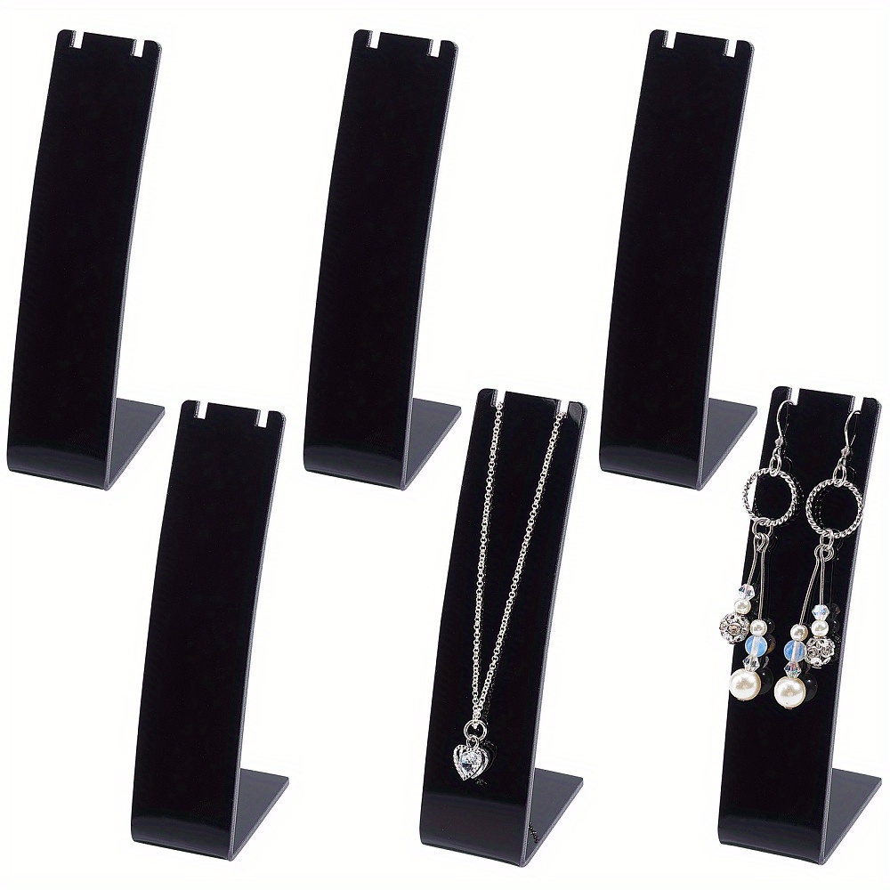 

6pcs Acrylic Necklace & Earring Display Stands, L-shaped Jewelry Organizers, Slant Back Pendant Chain Holders For Store & Home Decor - Black