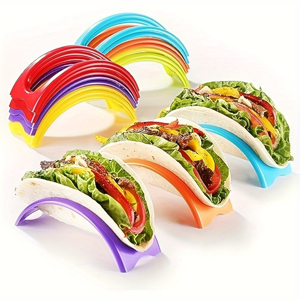 

10-pack Colorful Taco Holder Stand Set - Durable Pp Plastic Material, Individual Soft Or Hard Shell Taco Holders For Home And Restaurants