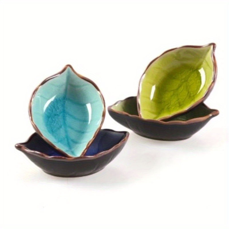 

Creative Leaf Design Ceramic Dish Set - Ice-cracked Glaze, Perfect For Soy Sauce & Vinegar - Ideal Kitchen Accessory