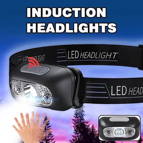 1pc induction headlight rechargeable 3 abs material headlamp with motion sensors head flashlight camping accessories equipment for hiking running repair