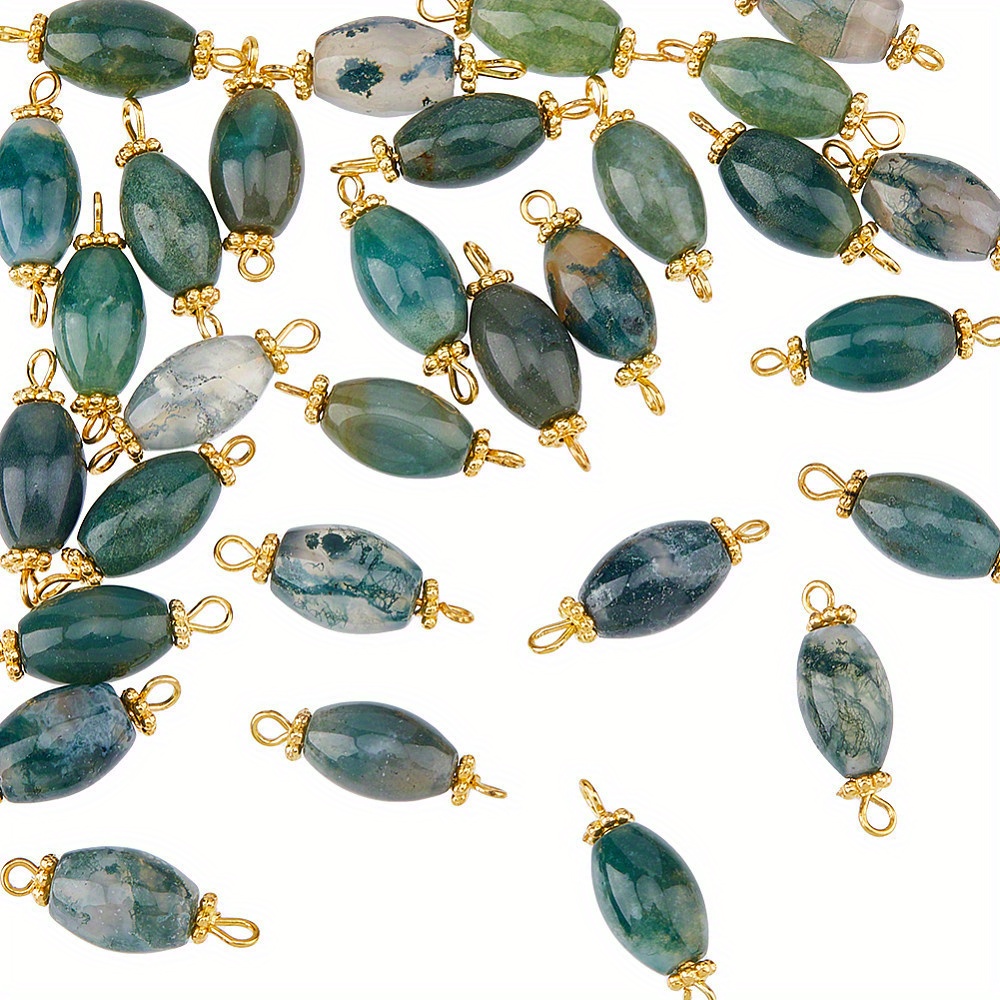 

30pcs Natural Moss Agate Connector Charms With Brass Double Loops, For Jewelry Making Necklaces Bracelets Diy Craft Ornament