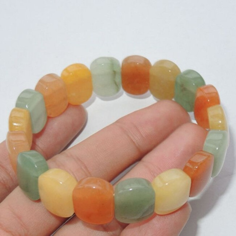 

Bohemian Style Natural Jade Bracelet With Vibrant Golden Silk & Aventurine Accents - Handcrafted Ethnic Design