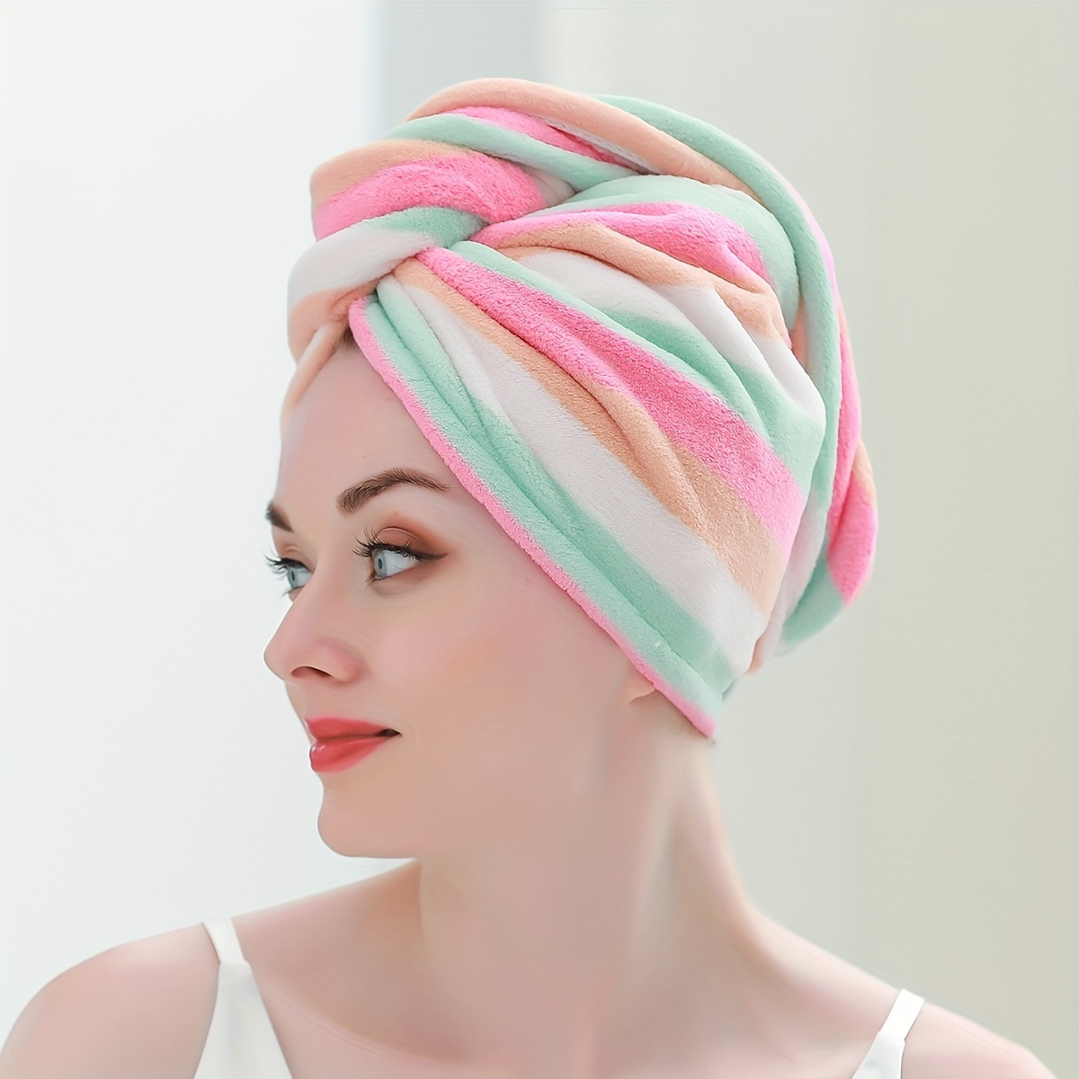 

1pc Striped Towel, Absorbent & -drying 's Turban, Dry Cap, For Long & , Bathroom Supplies