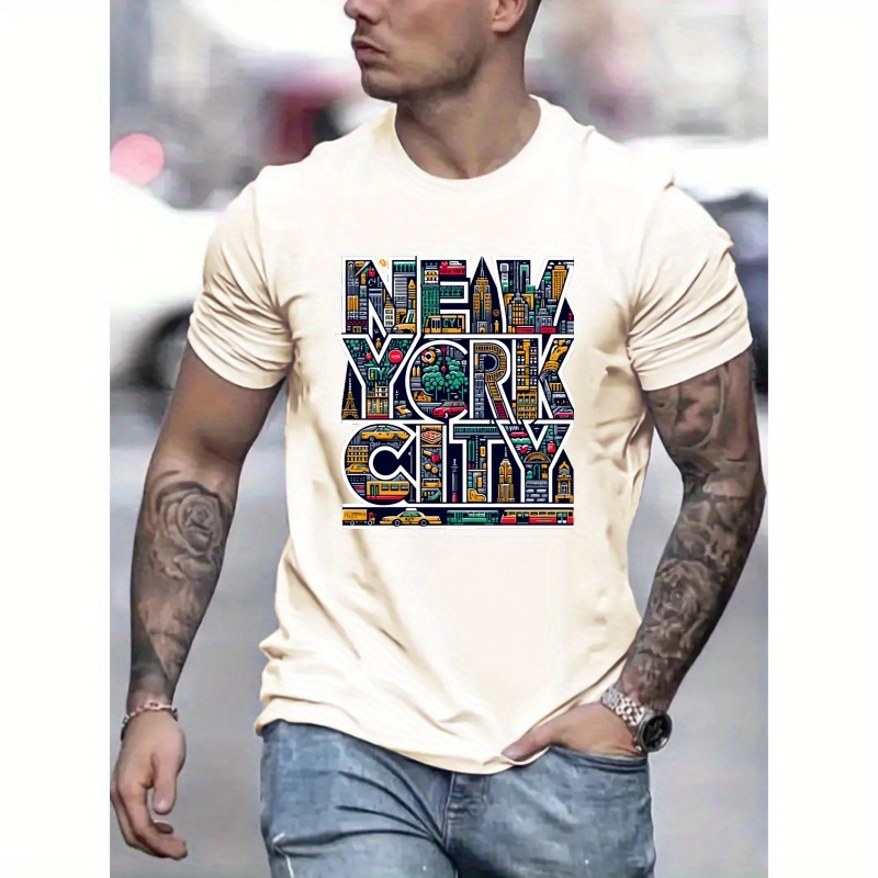 

Stylish Crew Neck T-shirt For Men, Comfortable And Fashion Short Sleeve For Summer & Spring, Trendy Causal Top With "new York City" Creative Print