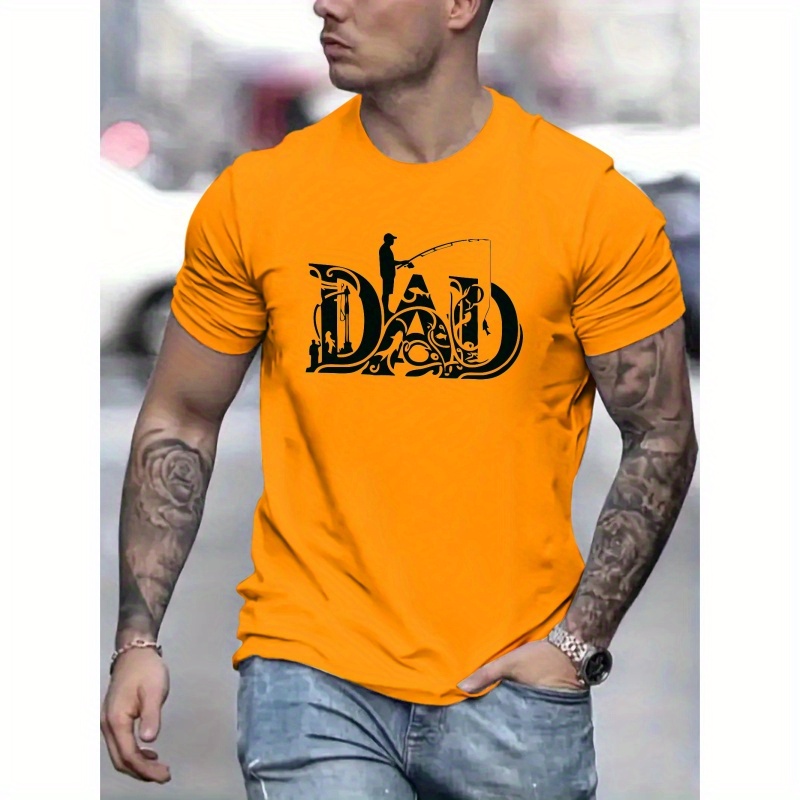 

Dad " Fishing Creative Print Casual Novelty T-shirt For Men, Short Sleeve Summer& Spring Top, Comfort Fit, Stylish Streetwear Crew Neck Tee For Daily Wear