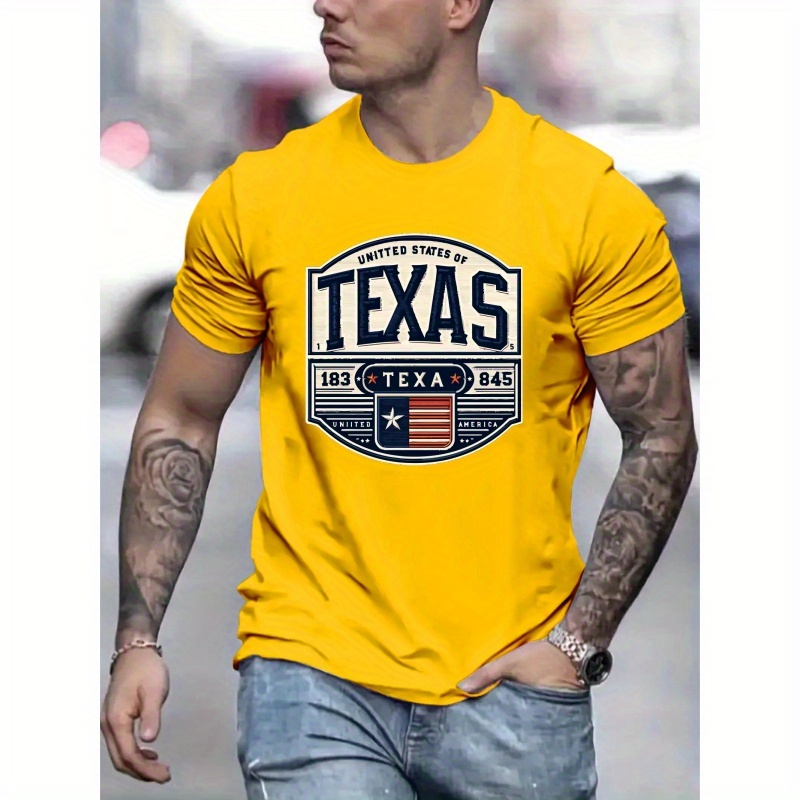 

Men's Versatile Short Sleeve T-shirt, Stylish And Causal Round Neck Tee With " Texas" Print, Summer & Spring Trendy Top For Daily Wear