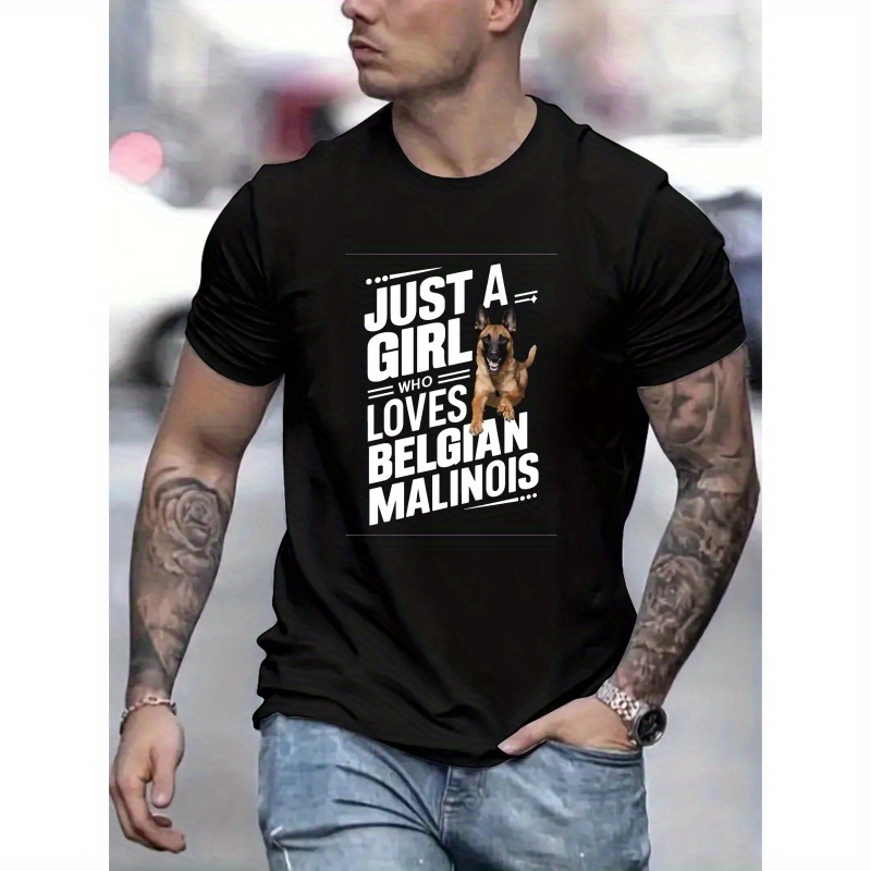 

Men's T-shirt, Belgian Malinois Pattern Print Short Sleeve Crew Neck Tees For Summer, Casual Outdoor Comfy Clothing For Male