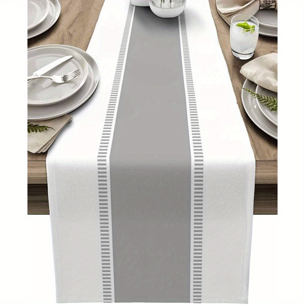 

1pc Linen Seasonal Table Flag Gray Striped Table Flag, Refreshing Restaurant Party Table Flag For Spring And Summer