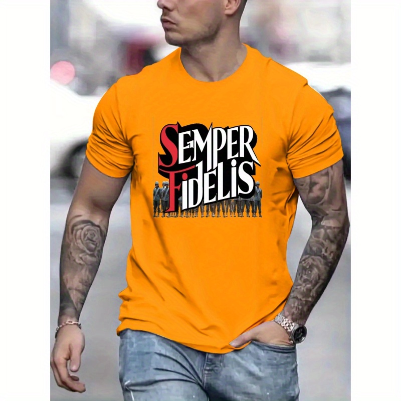 

Fidelis "creative Print Summer Casual T-shirt Short Sleeve For Men, Sporty Leisure Style, Fashion Crew Neck Top For Daily Wear