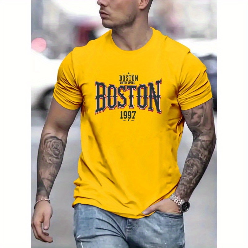 

Men's Casual Short Sleeve T-shirt With Boston Print - Soft Polyester , , Round Neck - Summer