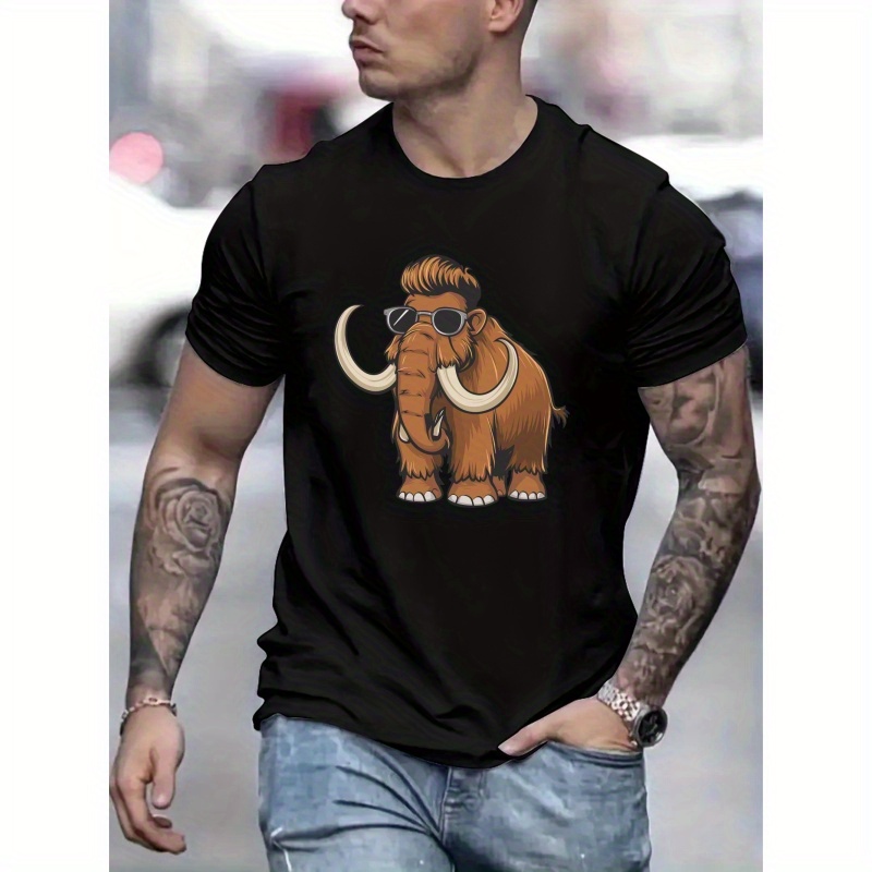 

Cool Mammoth Print Crew Neck Short Sleeve T-shirt For Men, Casual Summer T-shirt For Daily Wear And Vacation Resorts