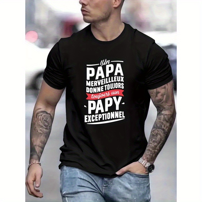 

PAPA PAPY T-shirt imprimé, T-shirts pour hommes, T-shirt décontracté à manches courtes pour l'été