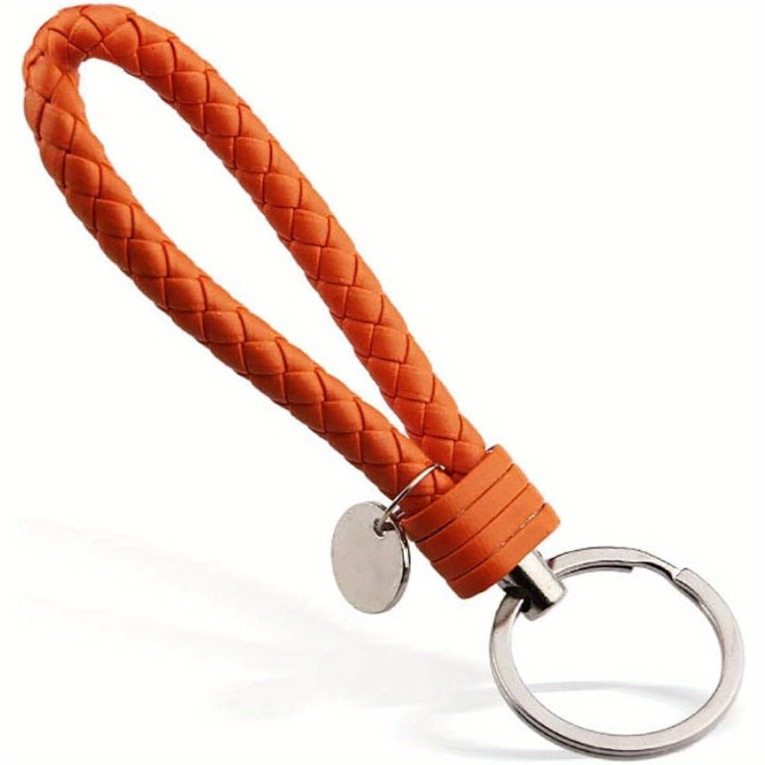 

1pc Braided Leather Keychain Wristlet, Stylish Handmade Keyring Holder, Durable Wrist Lanyard For Keys, Secure Circular Keyring For Men & Women