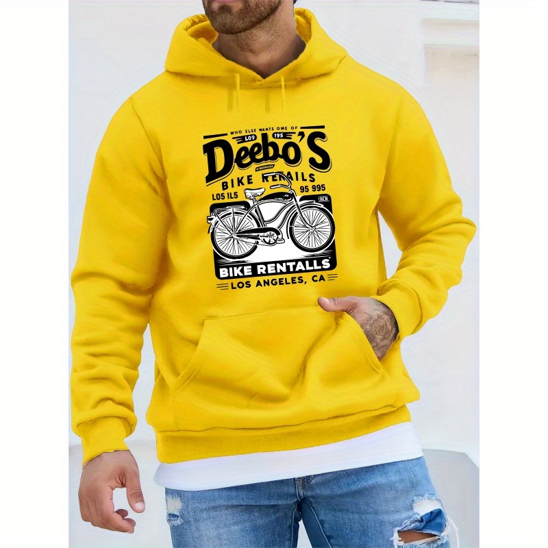 

-lined Men's Hoodie - Vintage Bike Print, Long Sleeve Pullover With Kangaroo Pocket, Fall & Winter