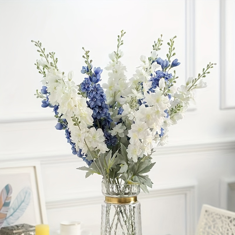 3 Stk. Echte-Touch Groe Knstliche Delphinienblumen, Lange Stiel Falsche  Delphinie fr Hohe Vasen * von Delphinien fr Frhling und Sommer *- und  Auendekoration Kchentisch Blumen