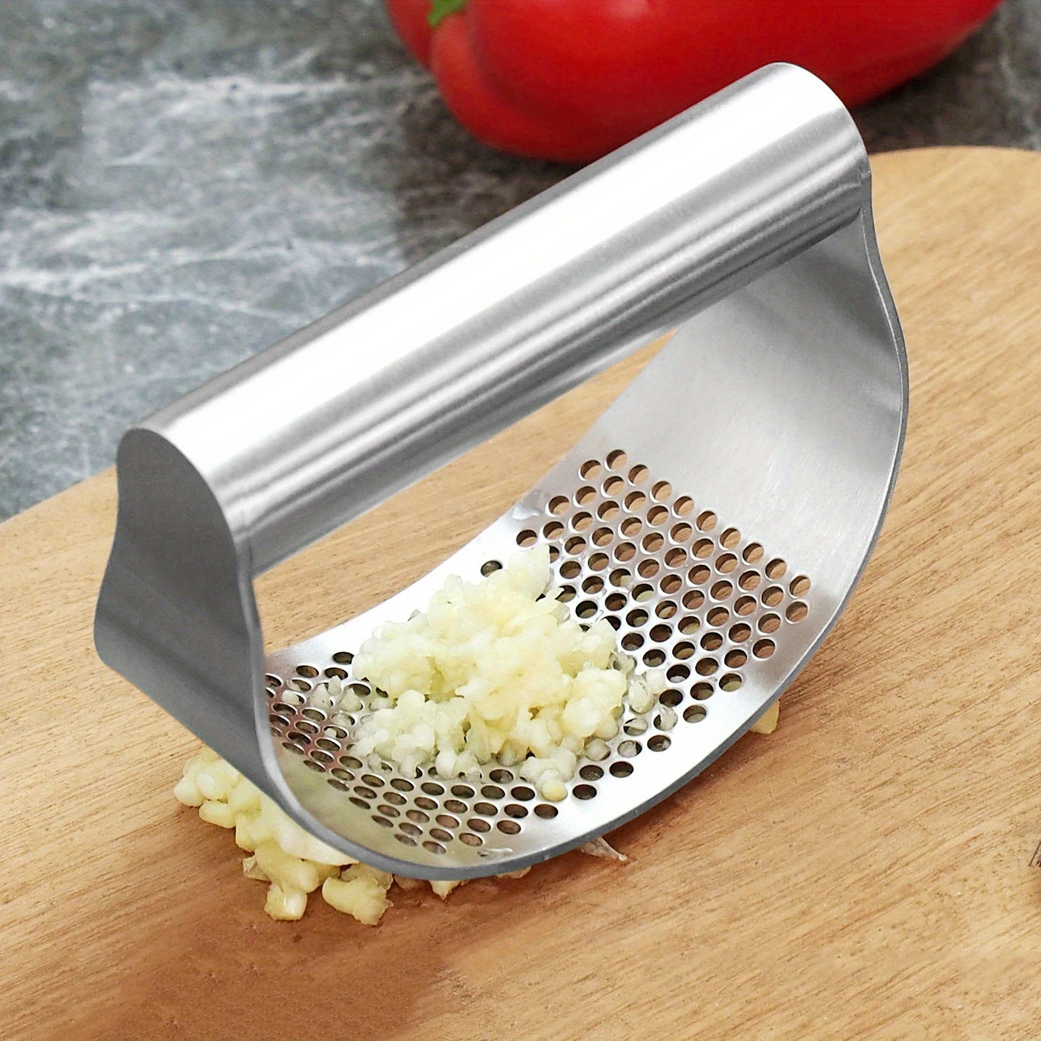 TEMU 1pc, Garlic Press, Stainless Steel Garlic Press, Rocker Metal Garlic Mincer, Washable Garlic Crusher, Kitchen Garlic Chopper, Garlic Masher,