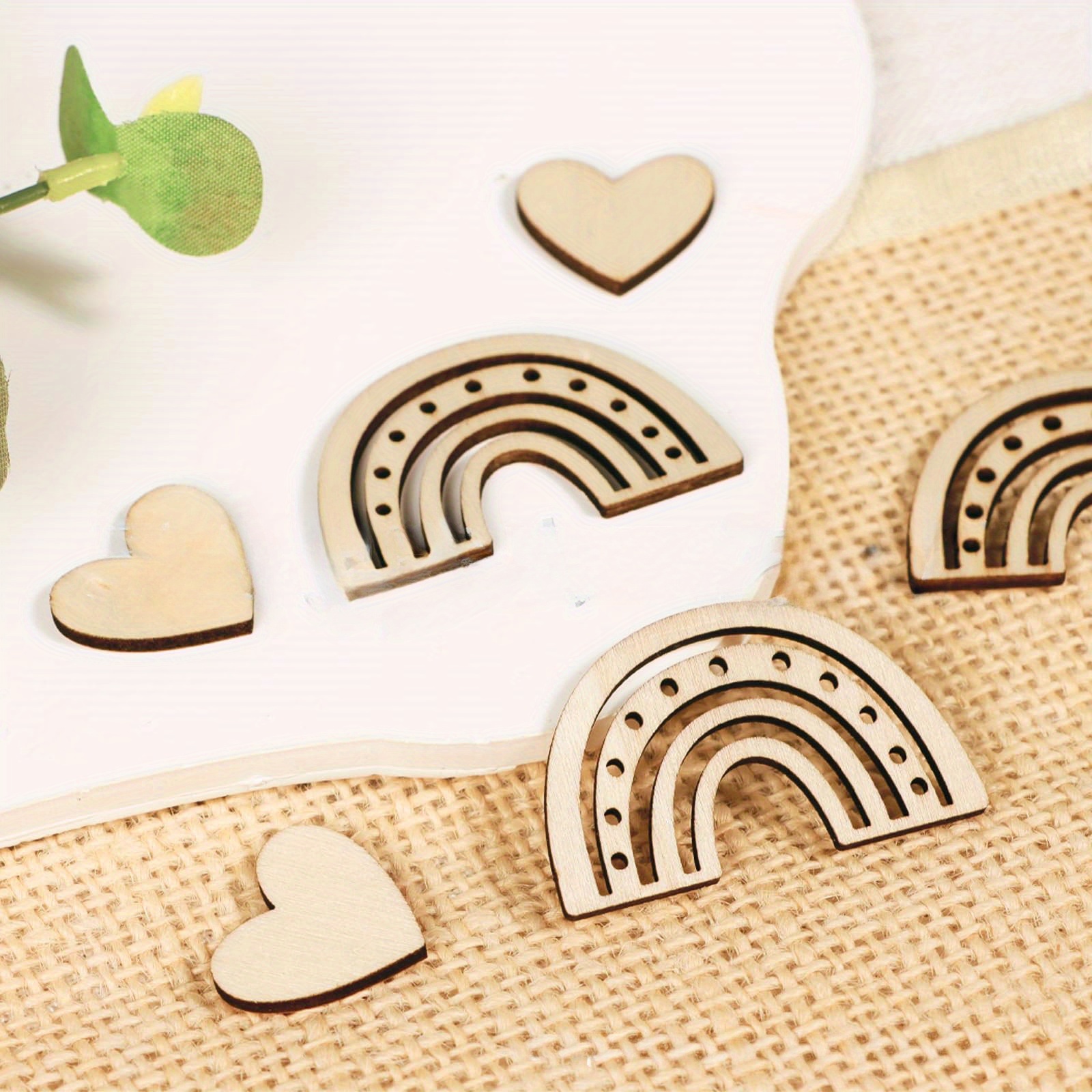 

Wooden Rainbow & Wood Heart Cutouts Unfinished Blank Wooden Hearts Shapes Wood Slices Tags For Crafts For Wedding Guest Book, Valentine's Day, Thanksgiving, Diy Card Decorations Making