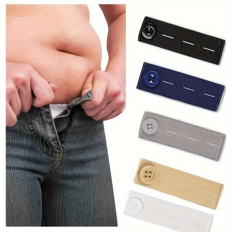 

5-piece Adjustable Waistband Extenders - Comfort Fit Button Expanders For Jeans, Pants & Shirts - No-sew, Easy Use In Khaki, Light Gray, Sea Blue, White, Black