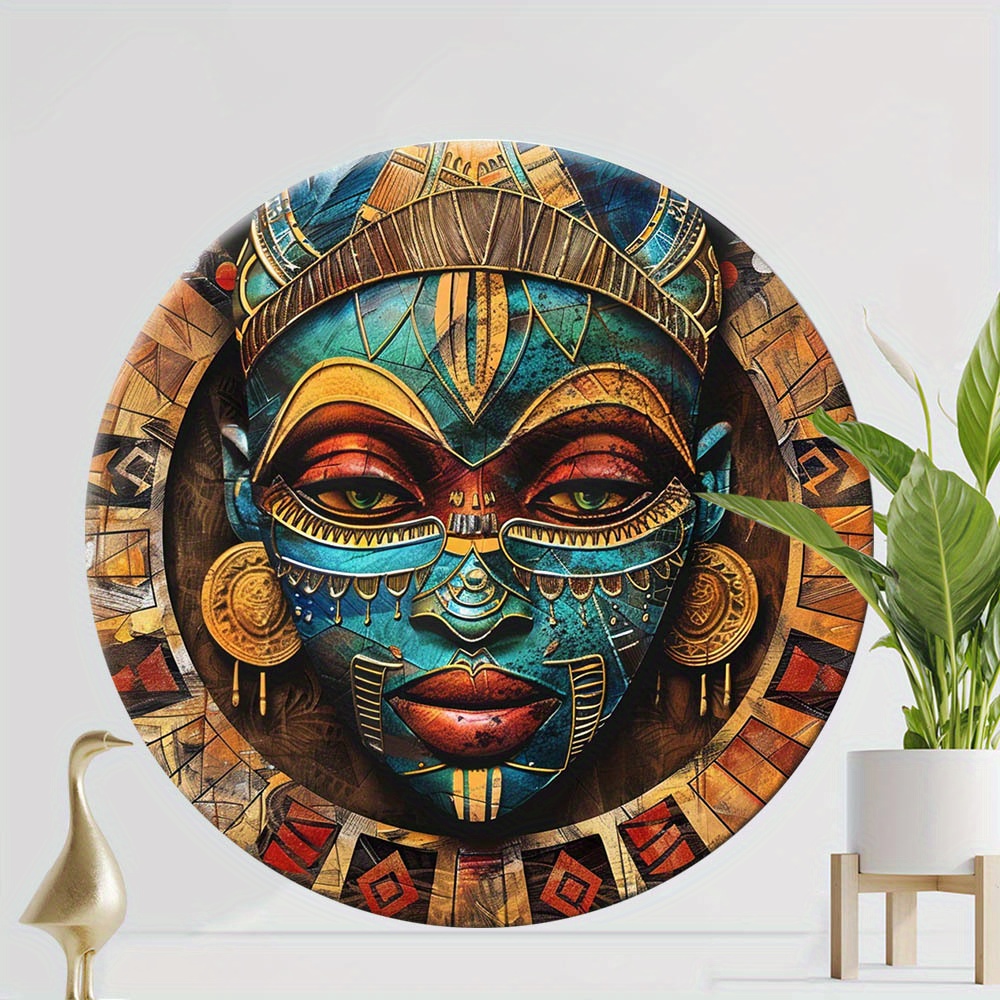 

1pc 8-inch Round African Tribal Art Wall Plaque, Modern Abstract Wooden Door Sign, Rustic Farmhouse Festive Hanging Decor For Home, Garden, Yard