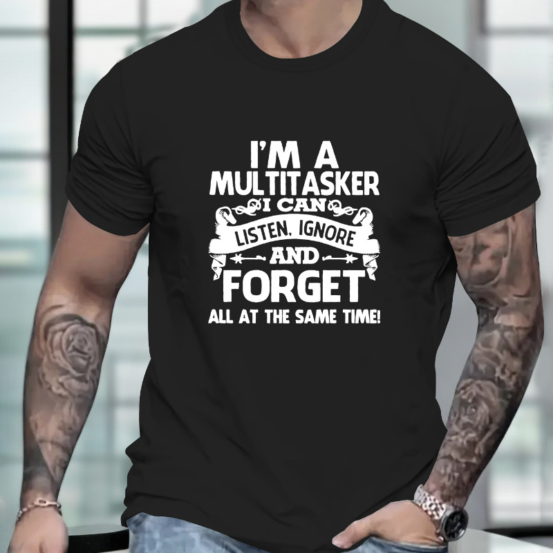 

Multitasker Print Tee Shirt, Tees For Men, Casual Short Sleeve T-shirt For Summer